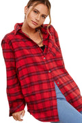 SRT1304-Loose Fit Button Down Soft Fabric Plaid Shirt