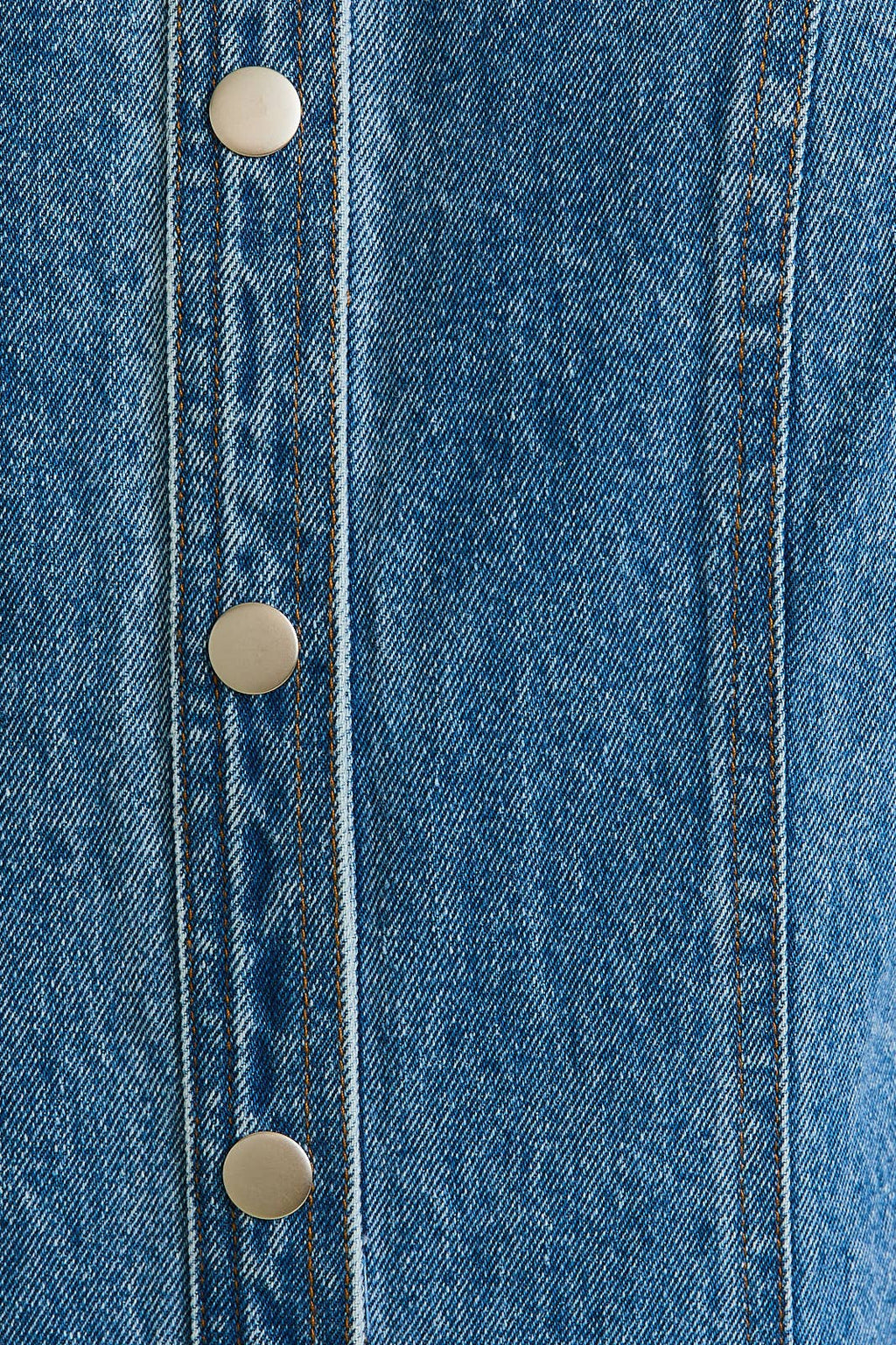 SLEEVELESS ROUND NECK BUTTON DOWN DENIM MINI DRESS