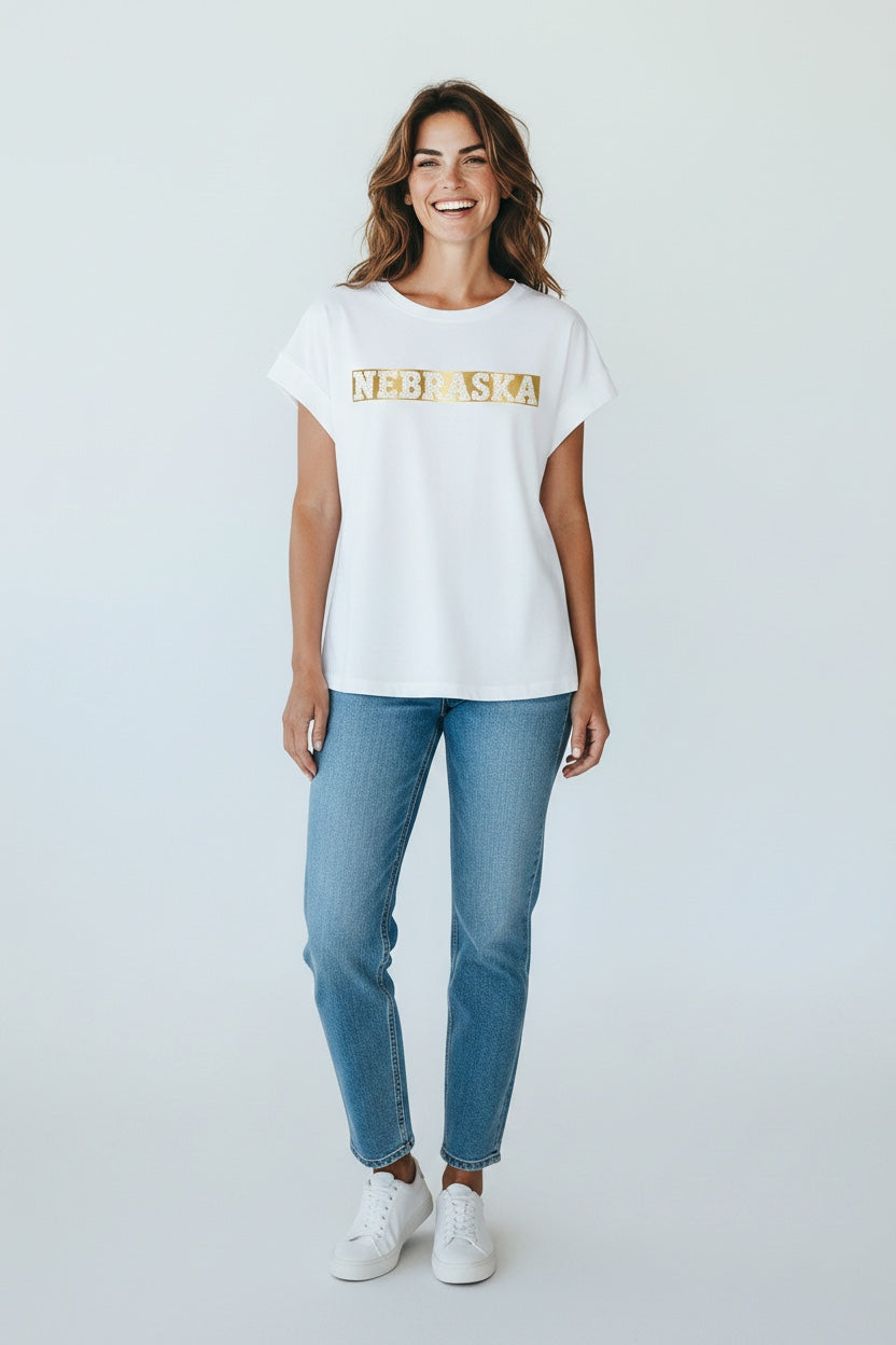 Nebraska Vintage Wash Metallic Tee