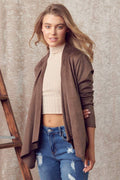 Suede Drape Soft Jacket With Contrast Rib