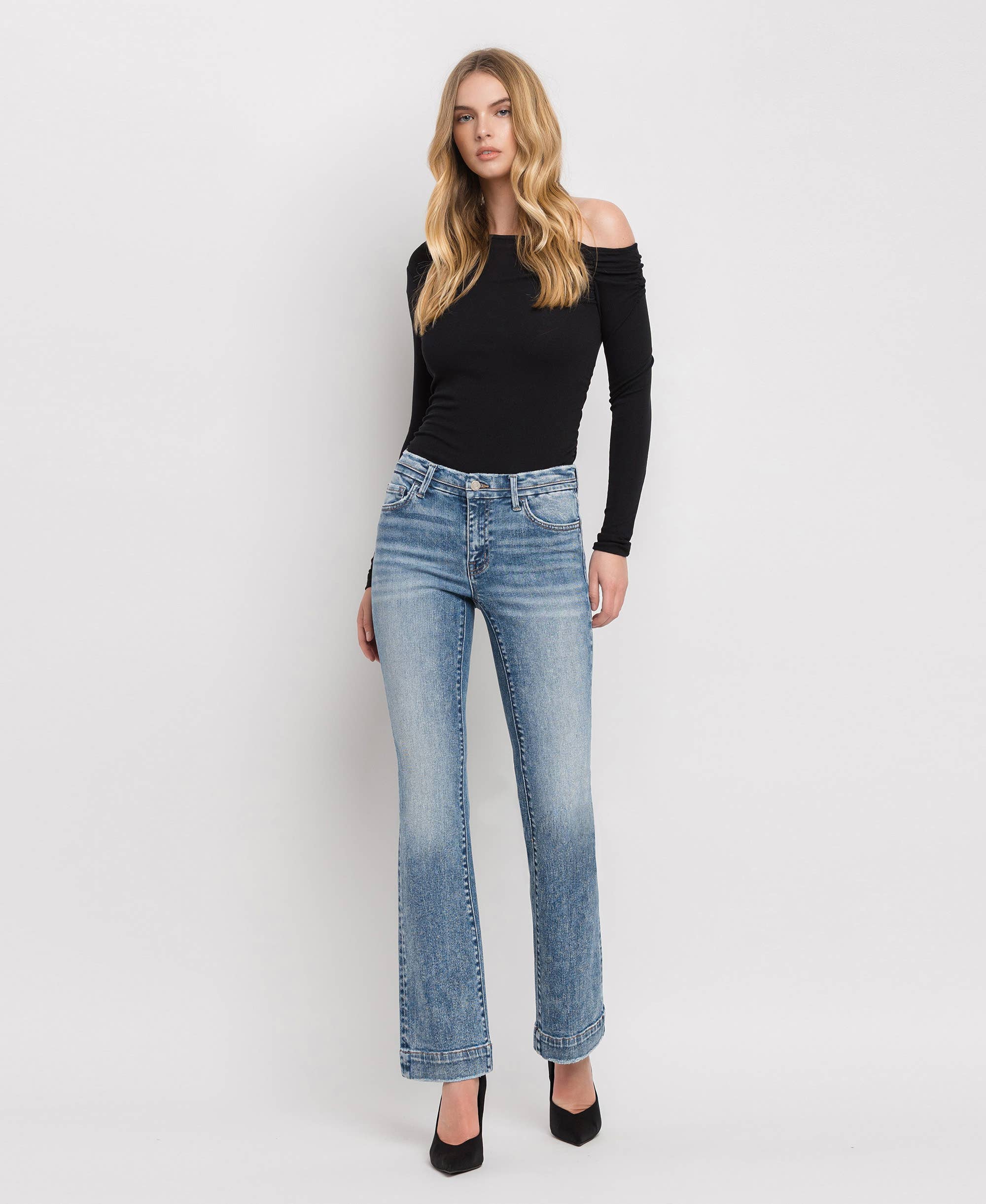 FLYING MONKEY MID RISE SEAMLESS WAISTBAND BOOTCUT JEANS