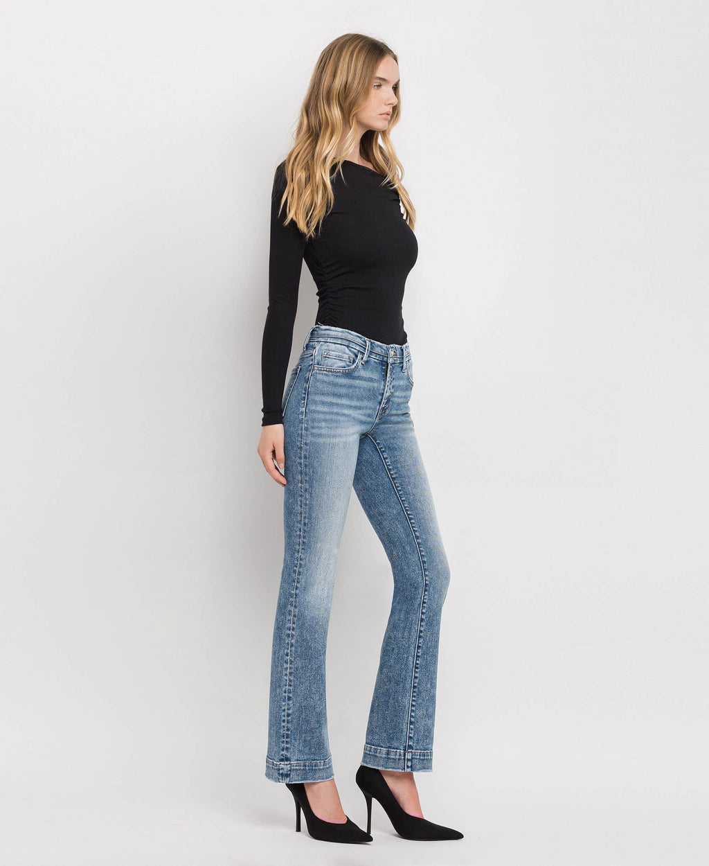 FLYING MONKEY MID RISE SEAMLESS WAISTBAND BOOTCUT JEANS