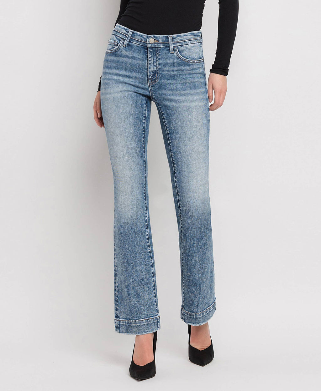 FLYING MONKEY MID RISE SEAMLESS WAISTBAND BOOTCUT JEANS